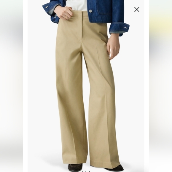 Theory Wide Leg Trouser Pants Womens 2 Khaki Beige Career Office Work Cotton - Picture 1 of 14